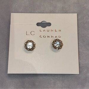 Lauren Conrad NWT ON CARD Gold Tone Filigree Ball Stud Earrings